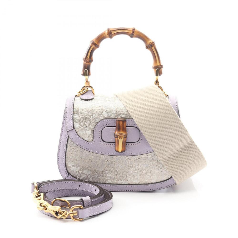 Gucci Bamboo GG Canvas Handbag Leather Beige Purple